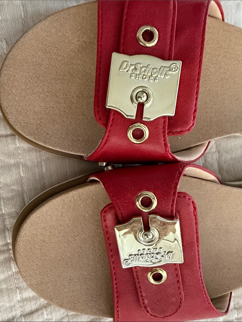 Dr. Scholl’s Red Slide Sandals with Gold Plaque - Picture 3 of 7